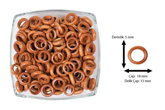 Ahşap Boncuk Halka Kahverengi 18 mm 100 gr