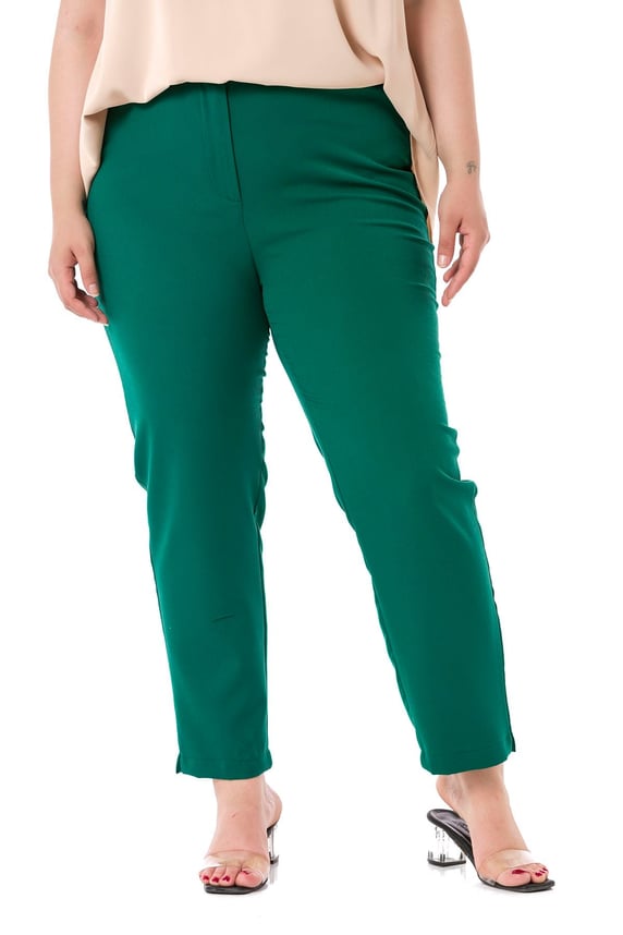 Plus Size Emerald Trousers with Elastic Waist Sides Zippered Leg Slits