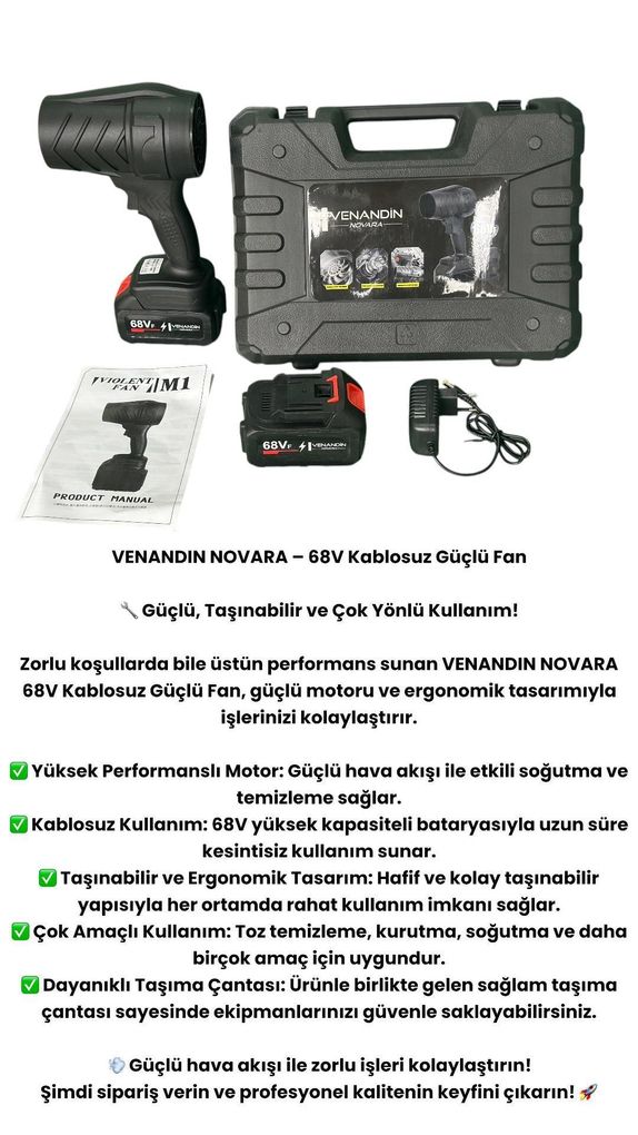 VENANDIN NOVARA - 68V Kablosuz Güçlü Turbo Fan