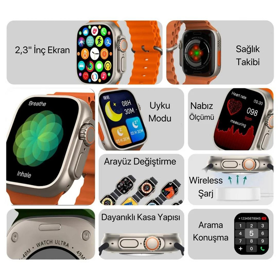 Watch Ultra 2 + Air Pro Hediyeli Akıllı Saat
