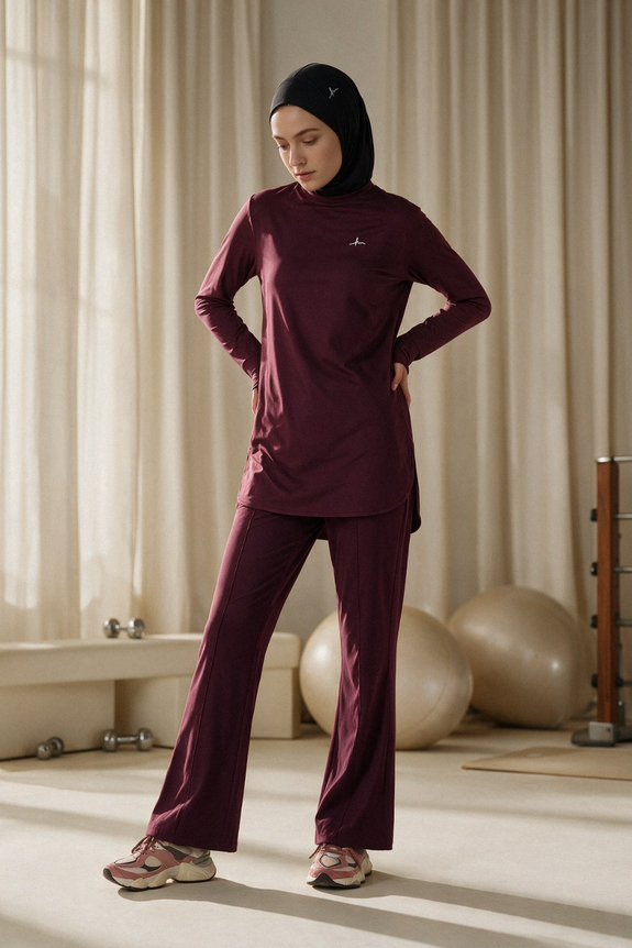 HaşemaHaşema Active Long-Sleeve Crew-Neck Purple Modest Training T-Shirt ACT-8