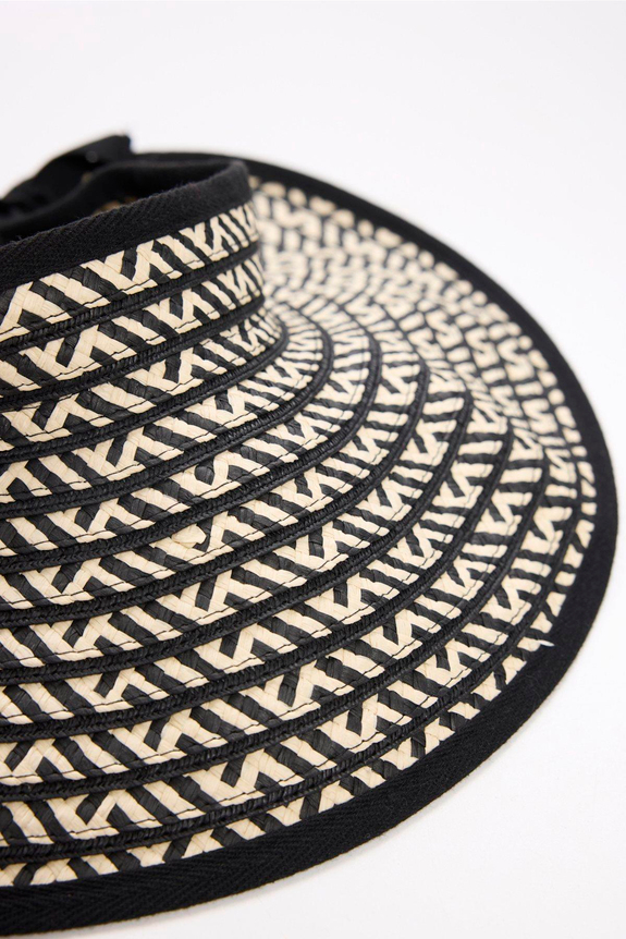 HaşemaHaşema Bağlama Detaylı Katlanabilir Desenli Siyah Vizör Plaj Şapkası 90