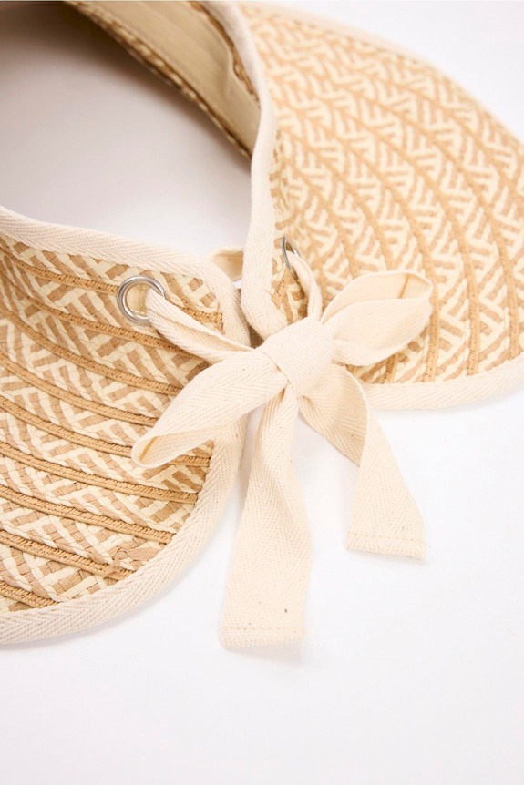 HaşemaHaşema Bağlama Detaylı Katlanabilir Desenli Bej Vizör Plaj Şapkası 90