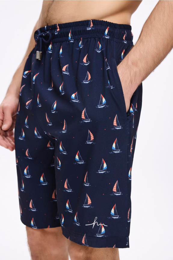 HaşemaHaşema شورت سباحة كحلي قصير بطبعة المرساة للرجال 5045