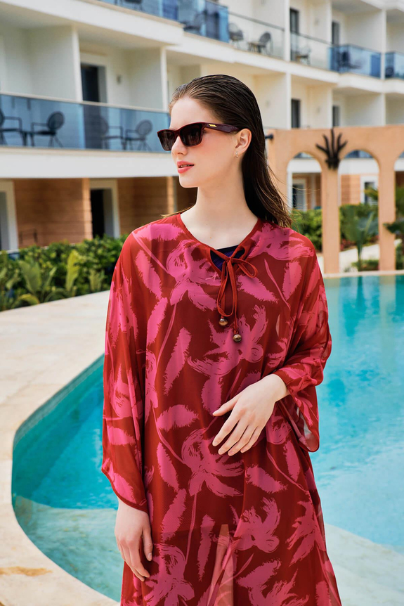 HaşemaHaşema Desenli Bordo Uzun Pareo 4092