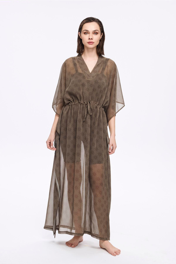 HaşemaHaşema Desenli Haki Uzun Pareo 5051