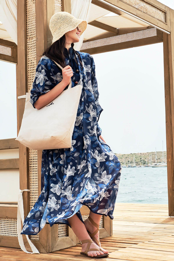 HaşemaHaşema Desenli Mavi Uzun Pareo 4089