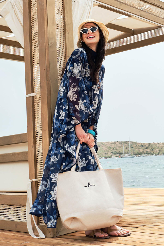 HaşemaHaşema Desenli Mavi Uzun Pareo 4089