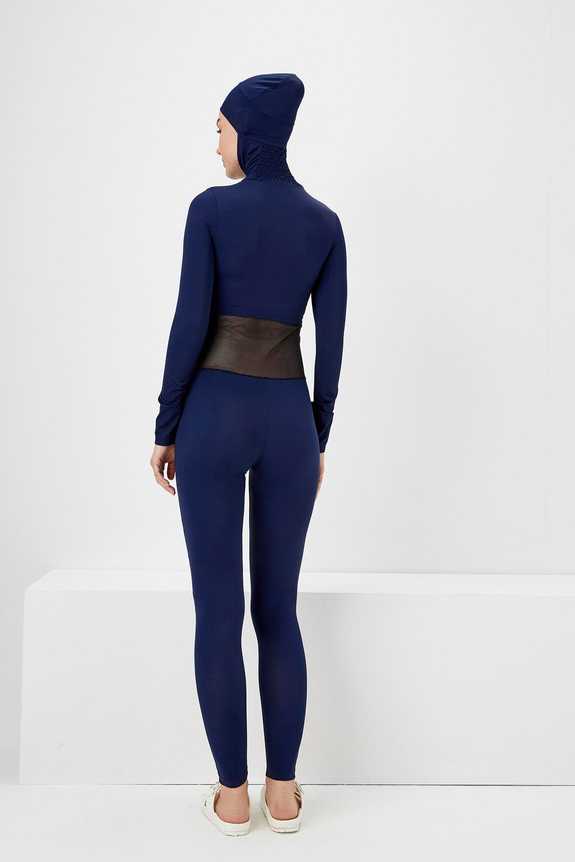 HaşemaFileli Lacivert Uzun Kol Yüzücü Tulum