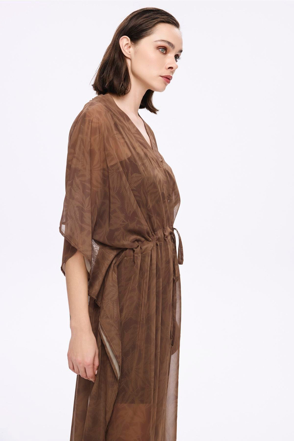 HaşemaHaşema Floral Desenli Kahverengi Uzun Pareo 5059