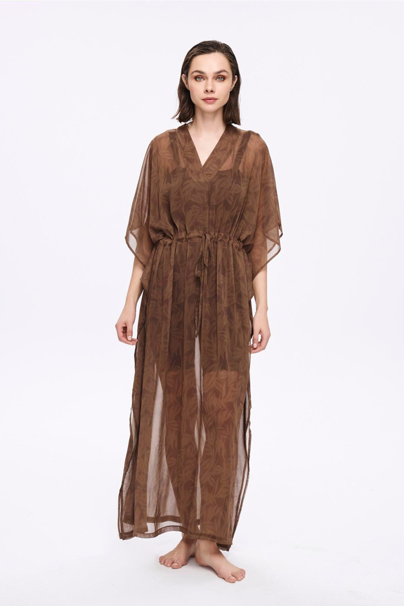 HaşemaHaşema Floral Desenli Kahverengi Uzun Pareo 5059