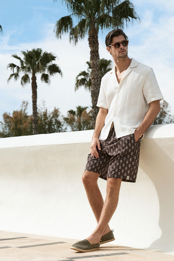 HaşemaHaşema شورت سباحة بيج قصير للرجال مع حزام ومشبك 5062