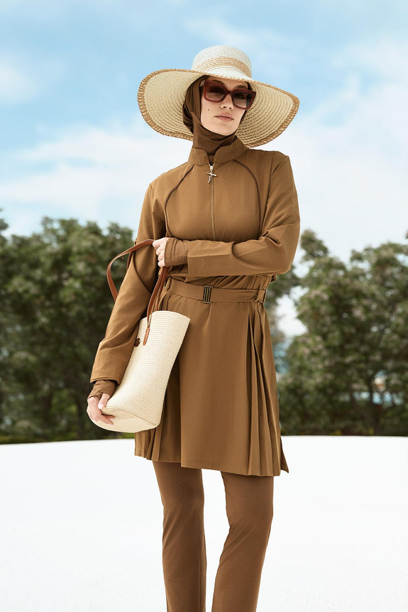 HaşemaHaşema طقم سباحة أخضر مصفر 5 قطع للمحجبات مع حزام ومشبك 5034