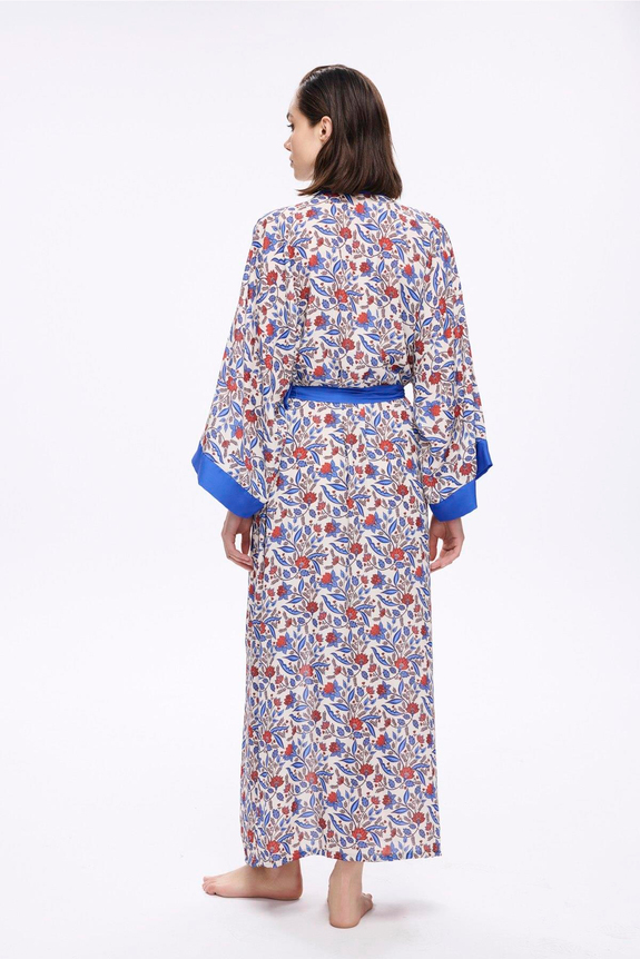 HaşemaHaşema Mavi Çiçek Desenli Uzun Kimono 5049