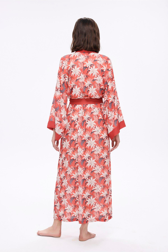 HaşemaHaşema Nar Çiçeği Kırmızı Çiçek Desenli Uzun Kimono 5040