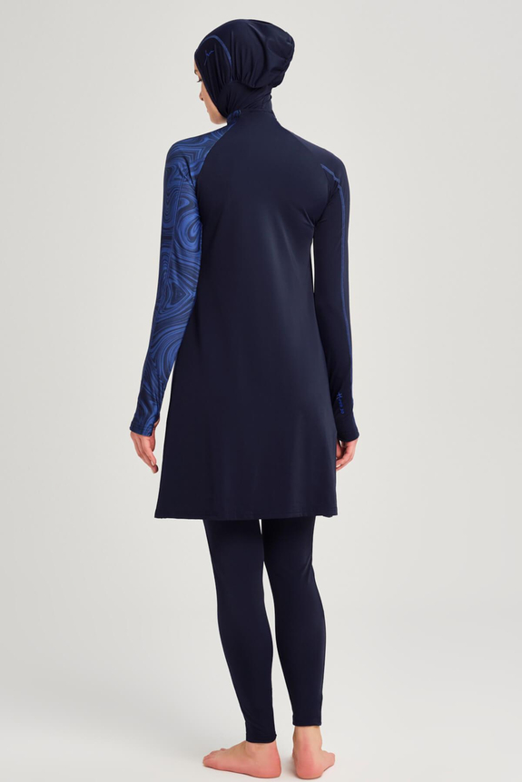 HaşemaHaşema Performance Series Hidden Shoulder Zipper Detailed Navy Full Coverage Burkini - Swimsuit Set H-PER 30