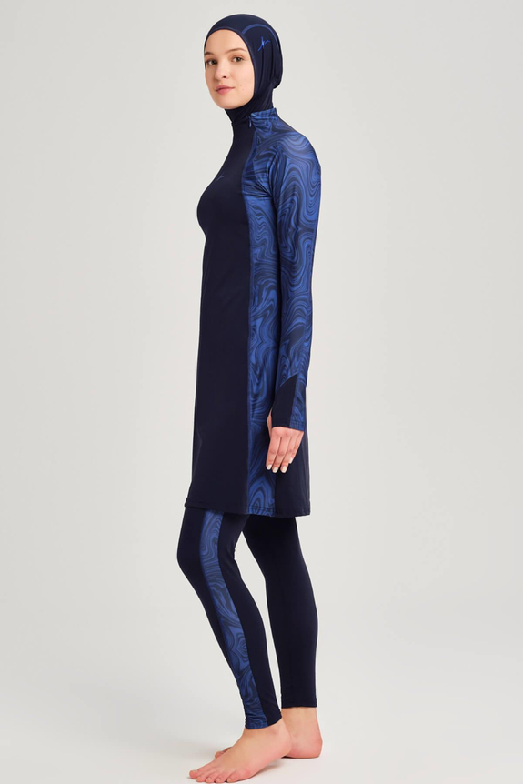 HaşemaHaşema Performance Series Hidden Shoulder Zipper Detailed Navy Full Coverage Burkini - Swimsuit Set H-PER 30