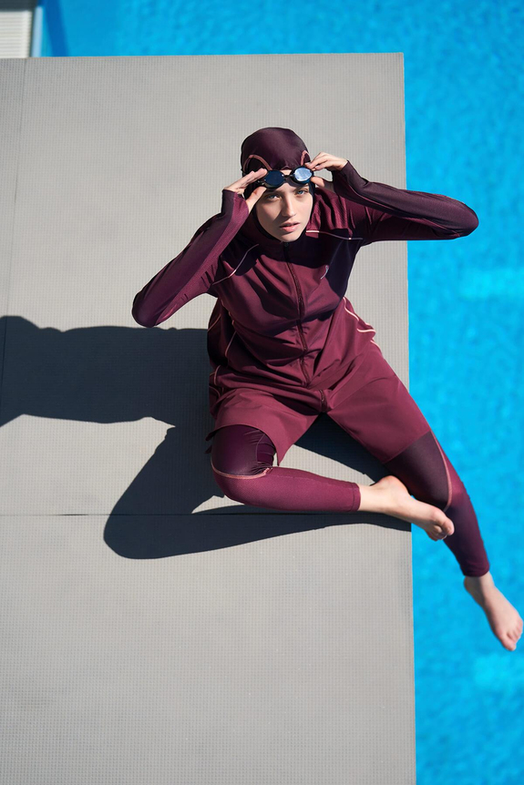 HaşemaHaşema Performance Series Honey Comb Detailed Damson Full Coverage Burkini - Swimsuit Set H-PER 50