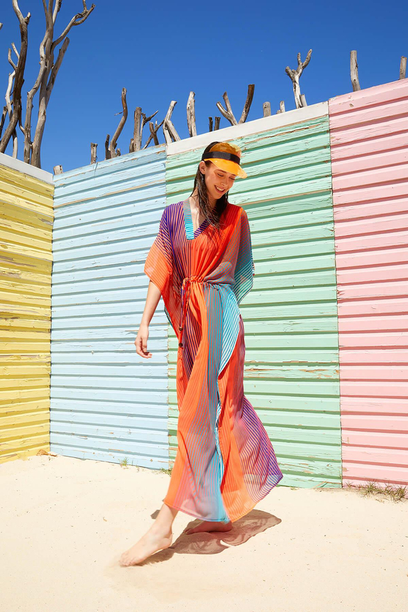 HaşemaHaşema Renkli Çizgili Turuncu Uzun Pareo