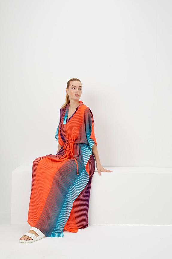 HaşemaHaşema Renkli Çizgili Turuncu Uzun Pareo