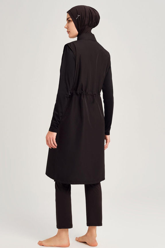 HaşemaSiyah Jileli Tam Tesettür Kadın Mayo