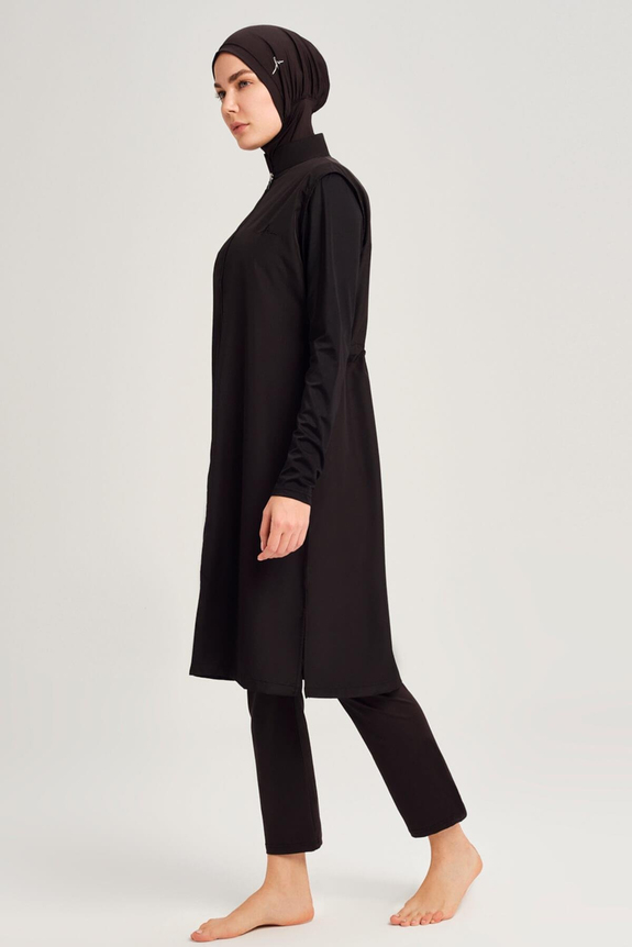 HaşemaSiyah Jileli Tam Tesettür Kadın Mayo