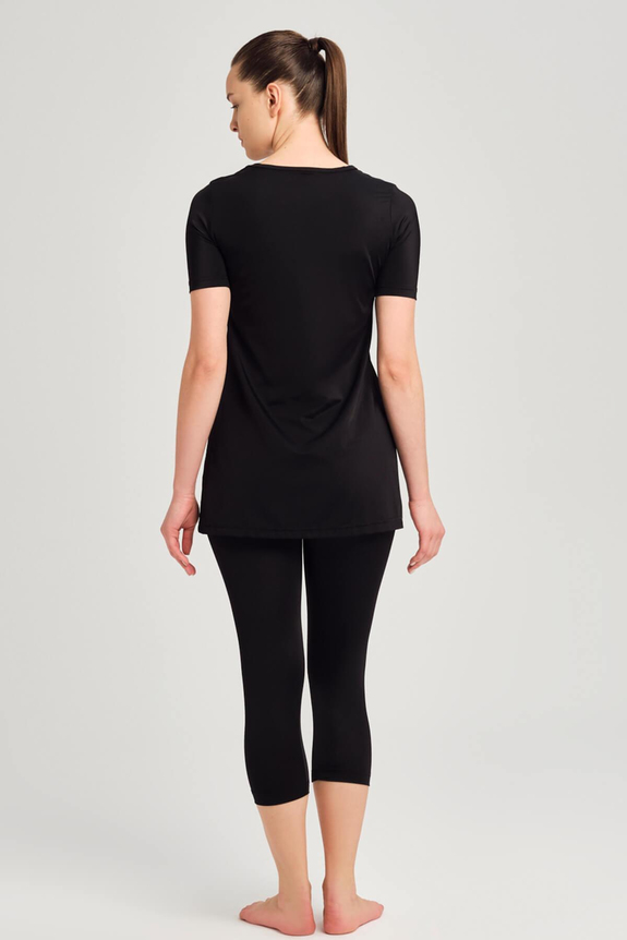 HaşemaSiyah Yarım Kol Kadın Havuz Mayosu