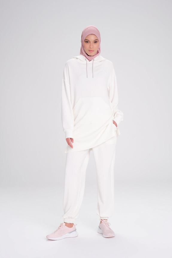 HaşemaHaşema Yumuşak Dokulu Kapüşonlu Ekru Basic Günlük Sweatshirt ACT-13