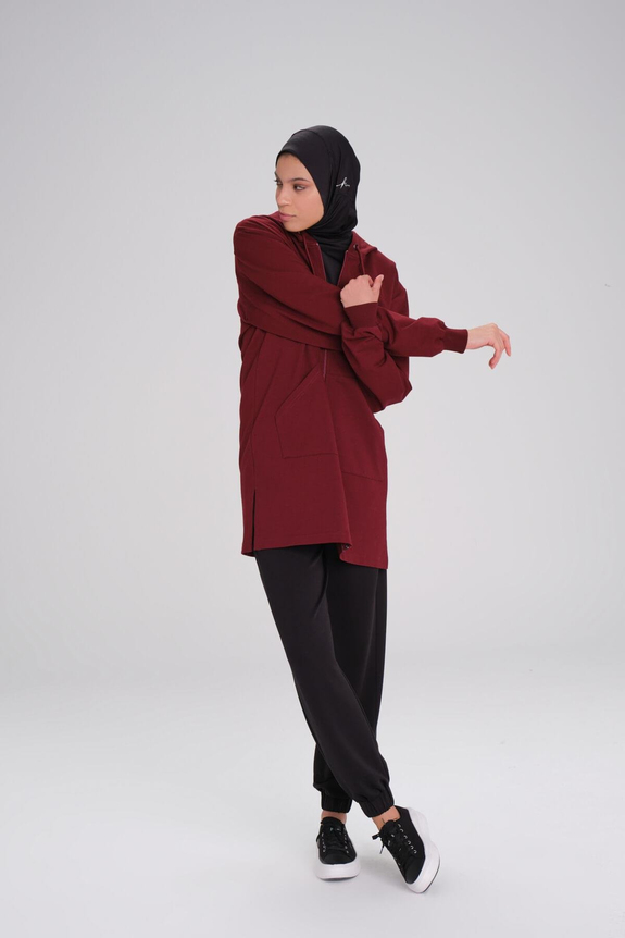 HaşemaHaşema Yumuşak Dokulu Kapüşonlu Bordo Basic Günlük Sweatshirt ACT-15