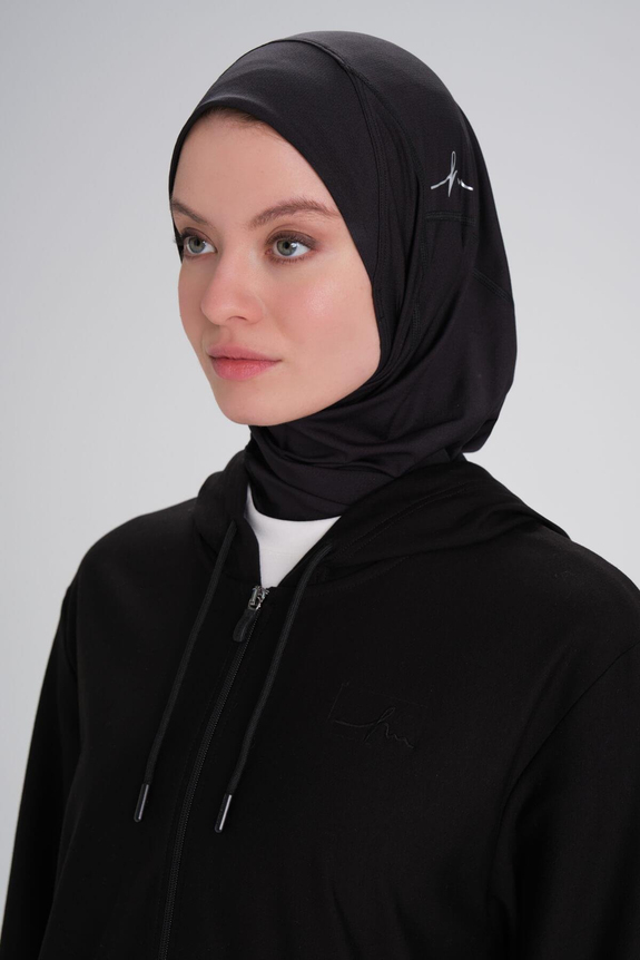 HaşemaHaşema Yumuşak Dokulu Reglan Kapüşonlu Siyah Basic Günlük Sweatshirt ACT-12