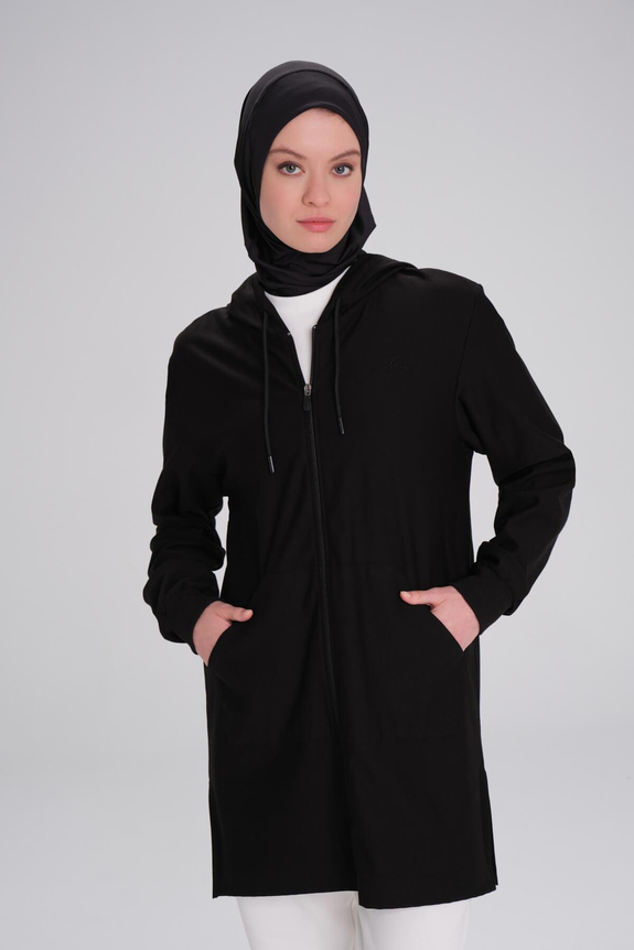 HaşemaHaşema Yumuşak Dokulu Reglan Kapüşonlu Siyah Basic Günlük Sweatshirt ACT-12