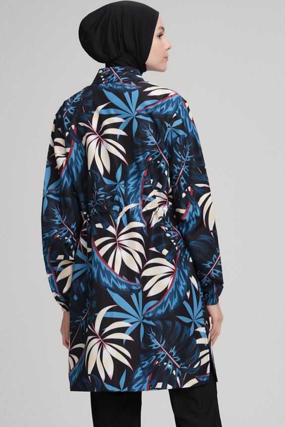 NeharNehar Palmiye Desenli Dokuma Siyah Tam Tesettür Mayo