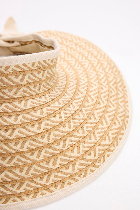 HaşemaHaşema Bağlama Detaylı Katlanabilir Desenli Bej Vizör Plaj Şapkası 90