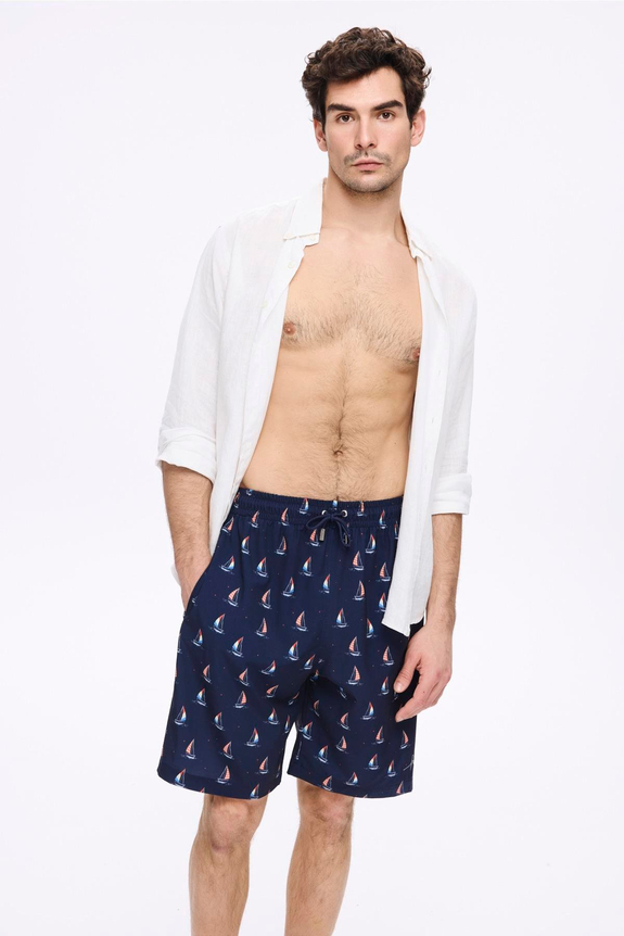 HaşemaHaşema شورت سباحة كحلي قصير بطبعة المرساة للرجال 5045