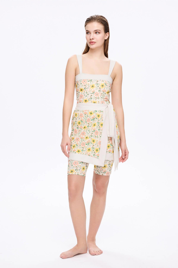 HaşemaHaşema Floral Patterned Yellow 3 Piece Semi-Covered Swimsuit - Bodysuit Set 5066