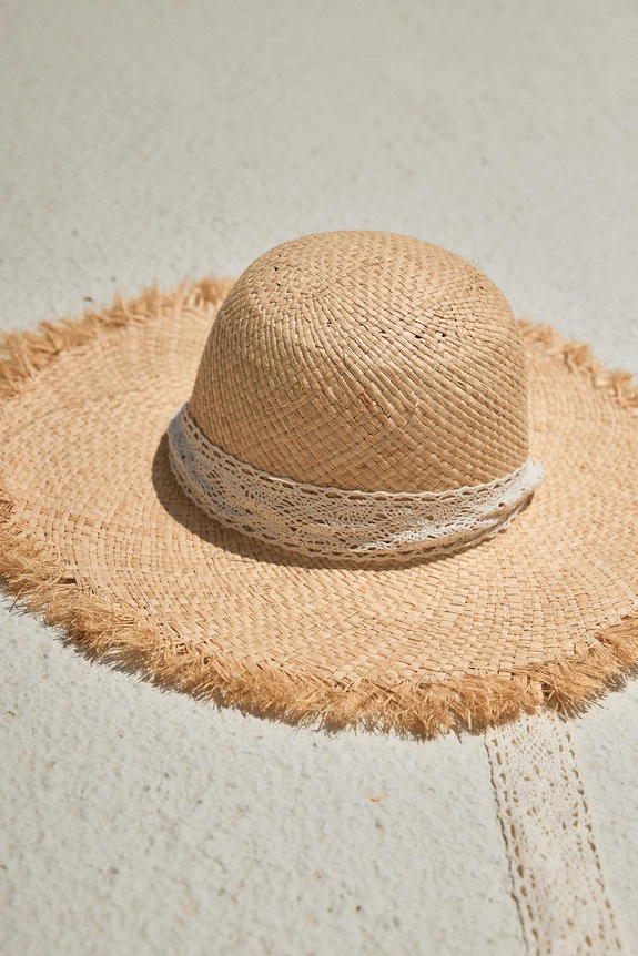 HaşemaHaşema Dantel Detaylı Hasır Plaj Şapkası 2044
