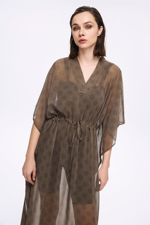 HaşemaHaşema Desenli Haki Uzun Pareo 5051