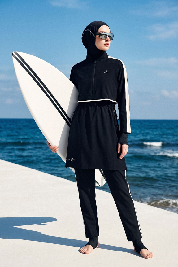 HaşemaHaşema Esila H-Per Black 6 Piece Full-Covered Modest Swimsuit Set 3125