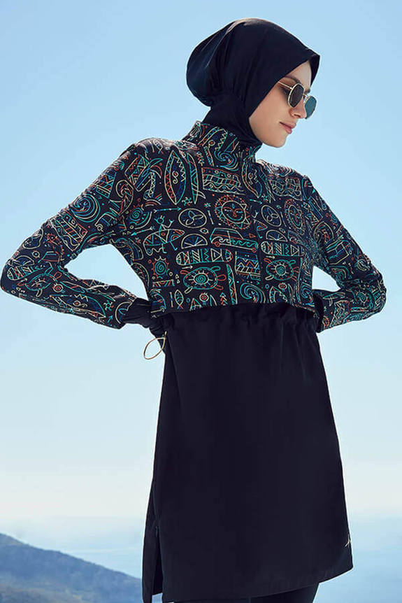 HaşemaHaşema Esila Series Holiday Patterned Full Coverage Burkini - Swimming Tunic