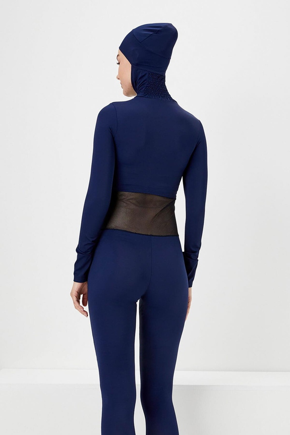 HaşemaFileli Lacivert Uzun Kol Yüzücü Tulum