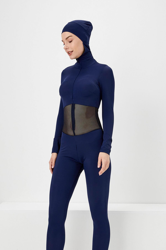 HaşemaFileli Lacivert Uzun Kol Yüzücü Tulum