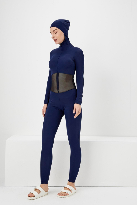 HaşemaFileli Lacivert Uzun Kol Yüzücü Tulum