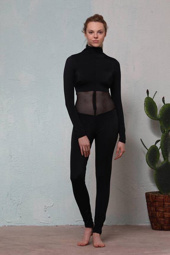 HaşemaFileli Siyah Kadın Yüzücü Tulum