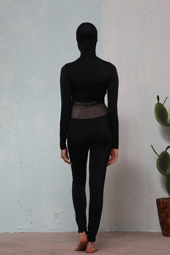 HaşemaFileli Siyah Kadın Yüzücü Tulum