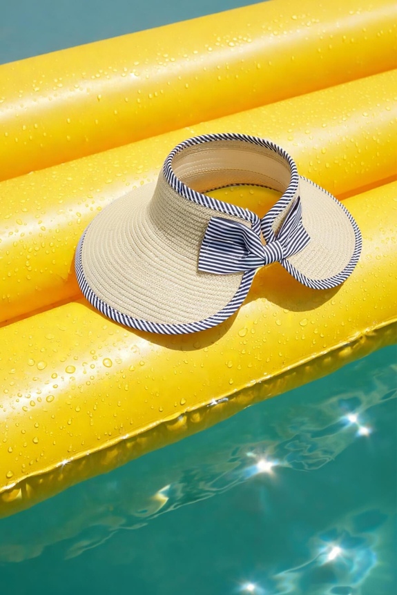 HaşemaHaşema قبعة شاطئ بيج قابلة للطي لها فيونكة وحافة 17 