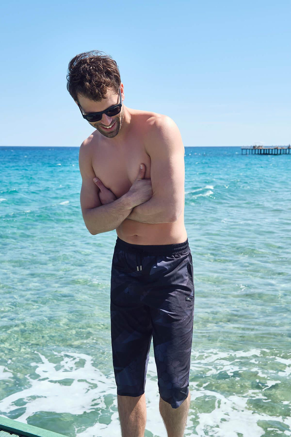 HaşemaHaşema Men's Geometric Patterned Black Long Swimming Shorts