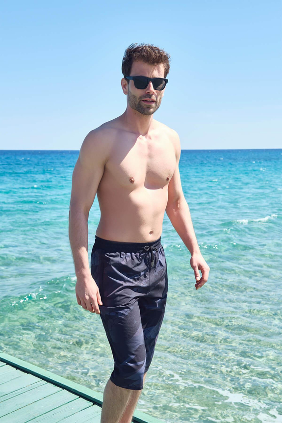 HaşemaHaşema Men's Geometric Patterned Black Long Swimming Shorts