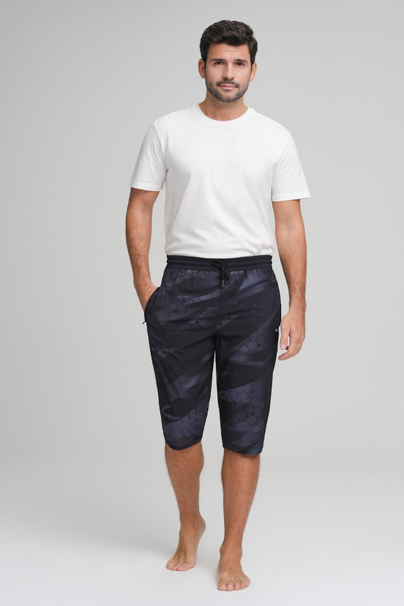 HaşemaHaşema Men's Geometric Patterned Black Long Swimming Shorts