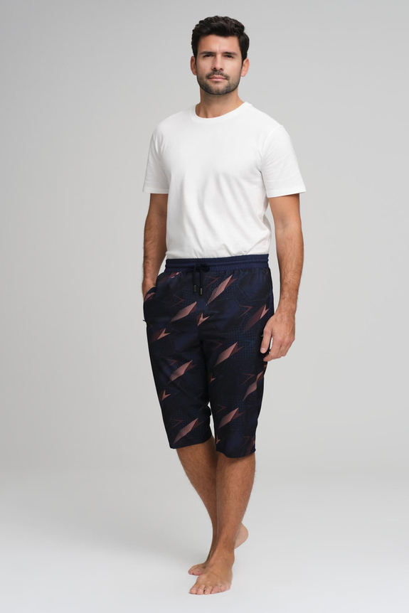 HaşemaHaşema Men's Brown Patterned Navy Blue Long Swimming Shorts