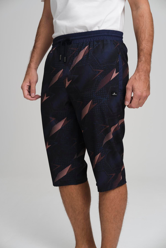 HaşemaHaşema Men's Brown Patterned Navy Blue Long Swimming Shorts